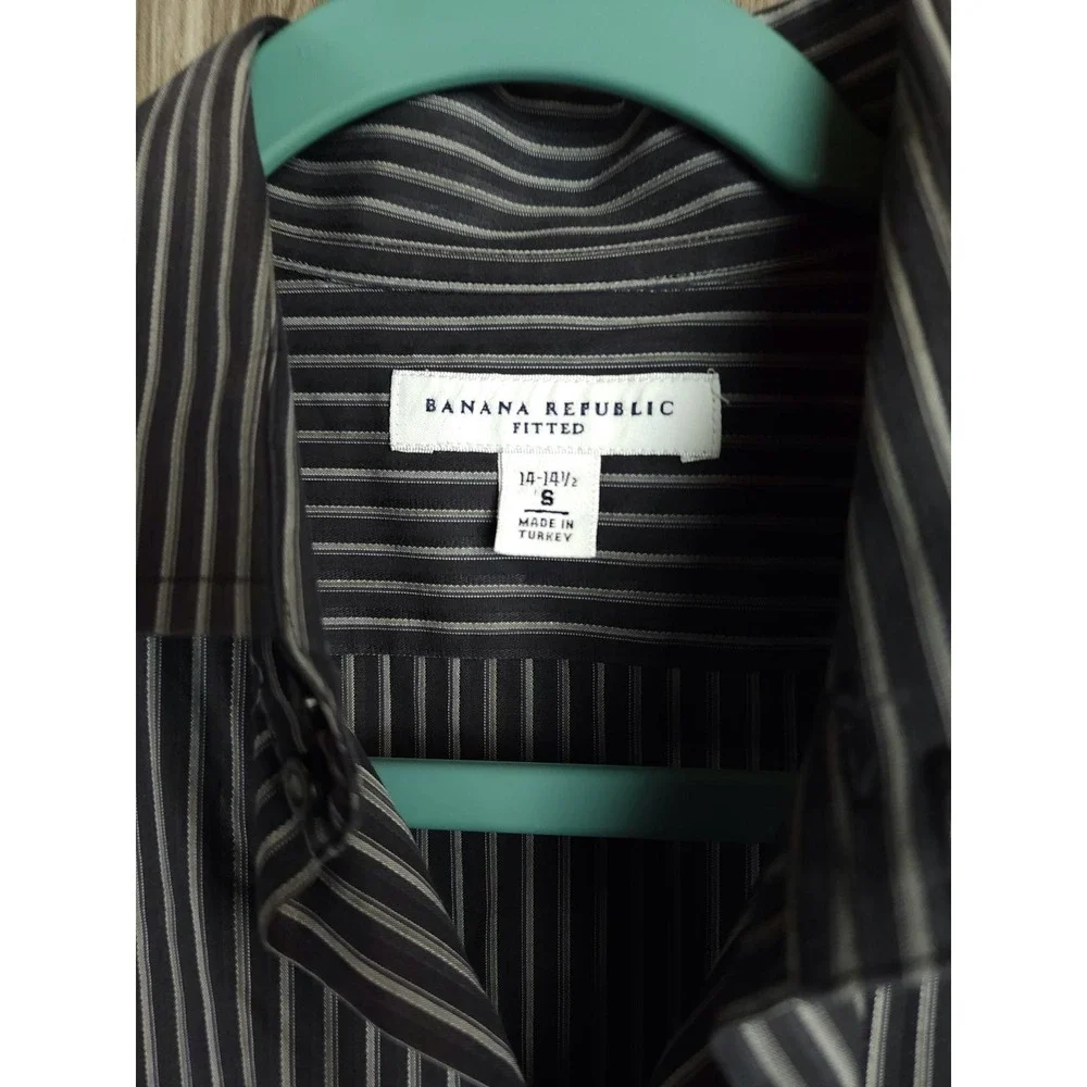 Banana Republic Fitted Mens Sm Black Grey‎ Striped Long Sleeve Button Down Shirt